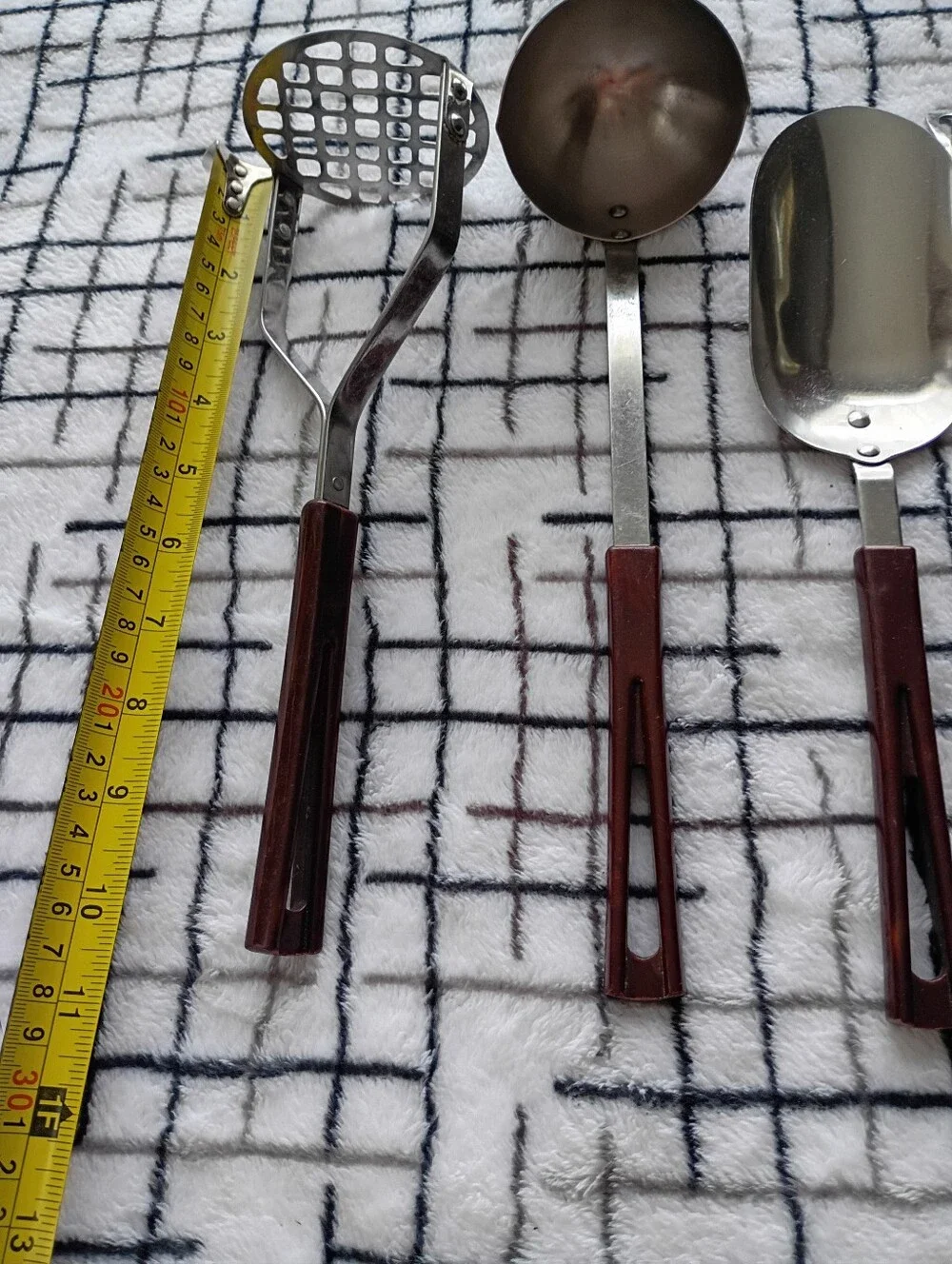 50s 60s Stanhome Vintage Stainless Steel Kitchen Utensil Set with Brown Handles